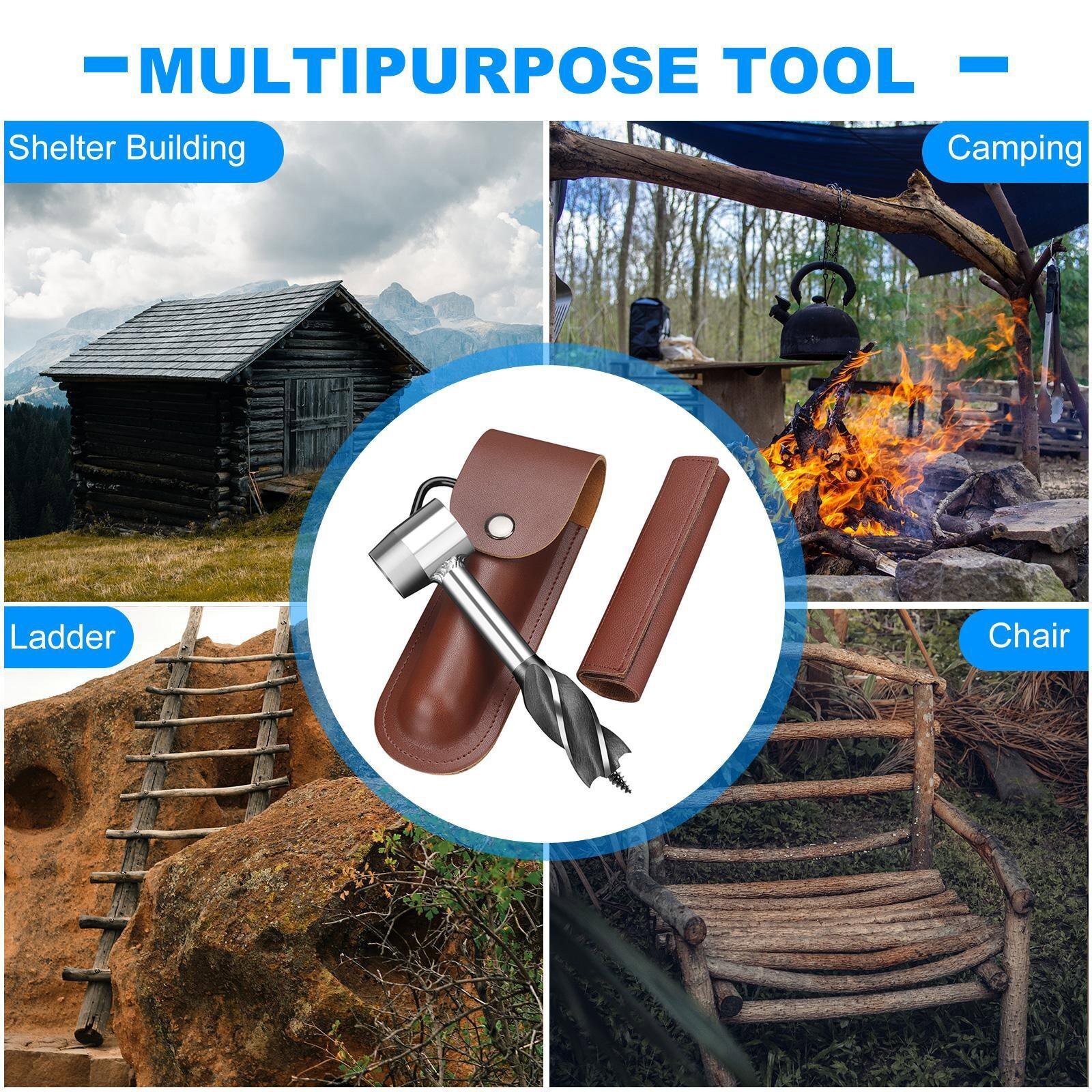Outdoor Survival Tool Wood Drill Manual Hand Auger Wrench for Bushcraft Settlers