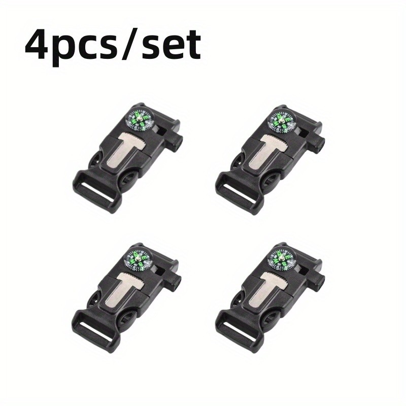 4pcs Outdoor Survival Buckle with Compass Whistle Fire Starter Black Backpack