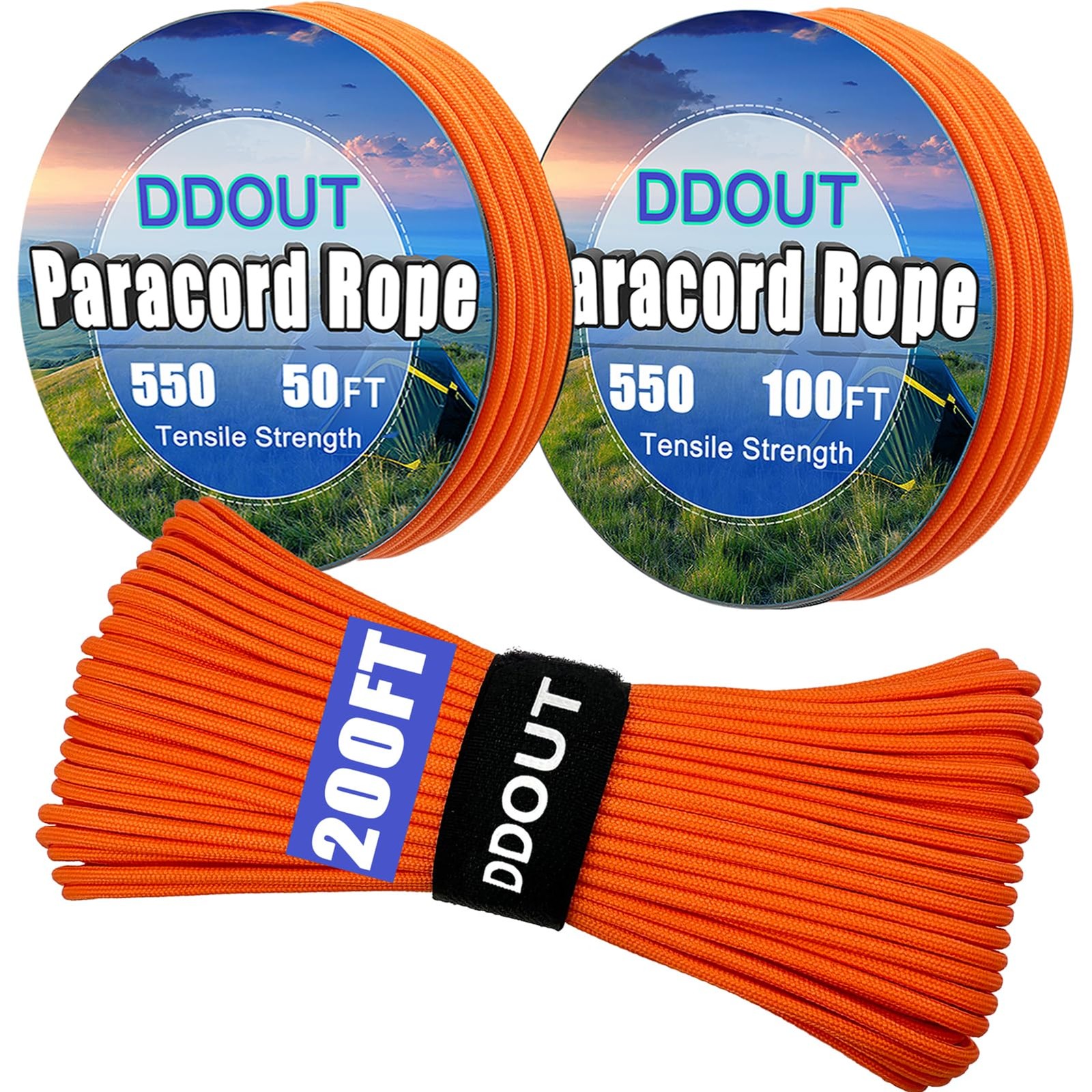 DDOUT Paracord Nylon Rope Orange 100ft with 7-Strand Core, 10 100 ft,
