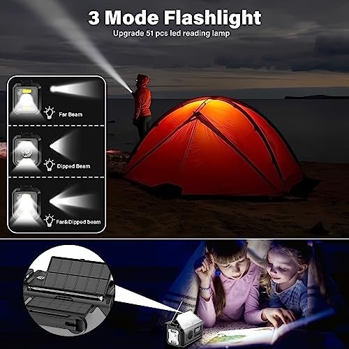 12000mAh Emergency Weather Radio, Hand Crank Solar Radio Portable Gray