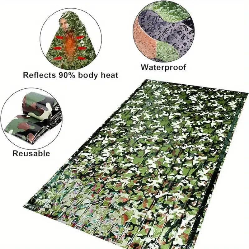 Bivvy Camouflage Emergency Sleeping Bag Thermal Survival Camping Hiking Outdoor