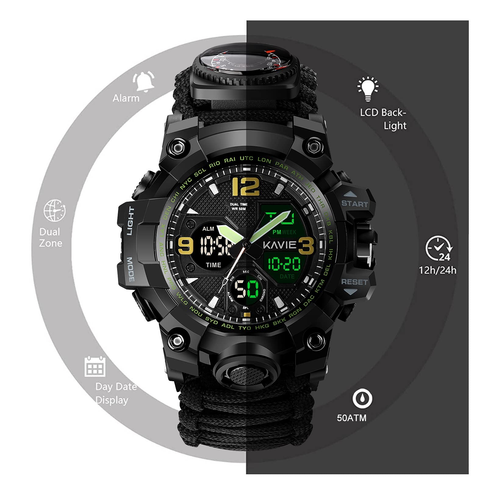 Mens Tactical Military Digital Watch, 23-in-1 Survival Multi-Functional Army …