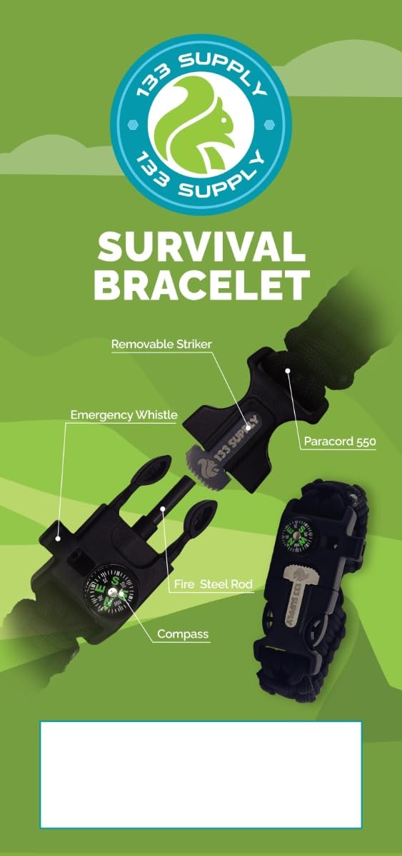 Paracord Bracelet Survival Kit Compass Fire Starter Emergency Whistle Camping Hi