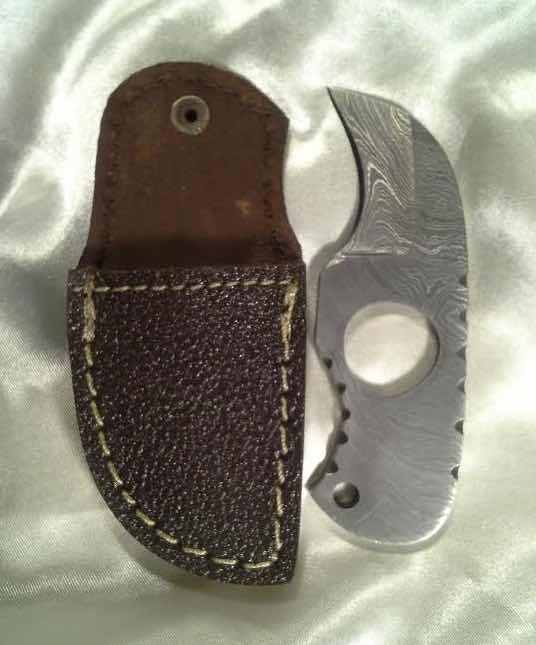 Beautiful Damascus Steel Hawkbill Karambit Knife w/ Belt Loop Leather Sheath