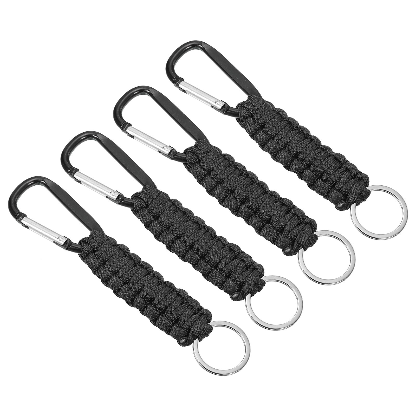 4Pcs Paracord Keychains Braided Paracord Lanyard Keychain Clip Black
