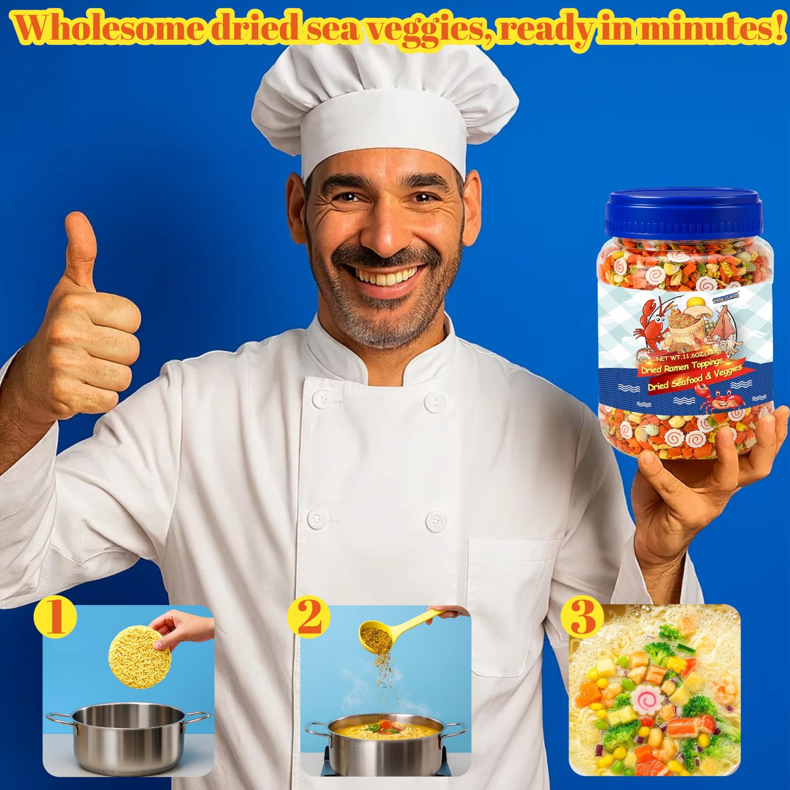 11.6oz Dried Ramen Toppings – 11 Mixed Dehydrated Seafood & 11.6 ounces