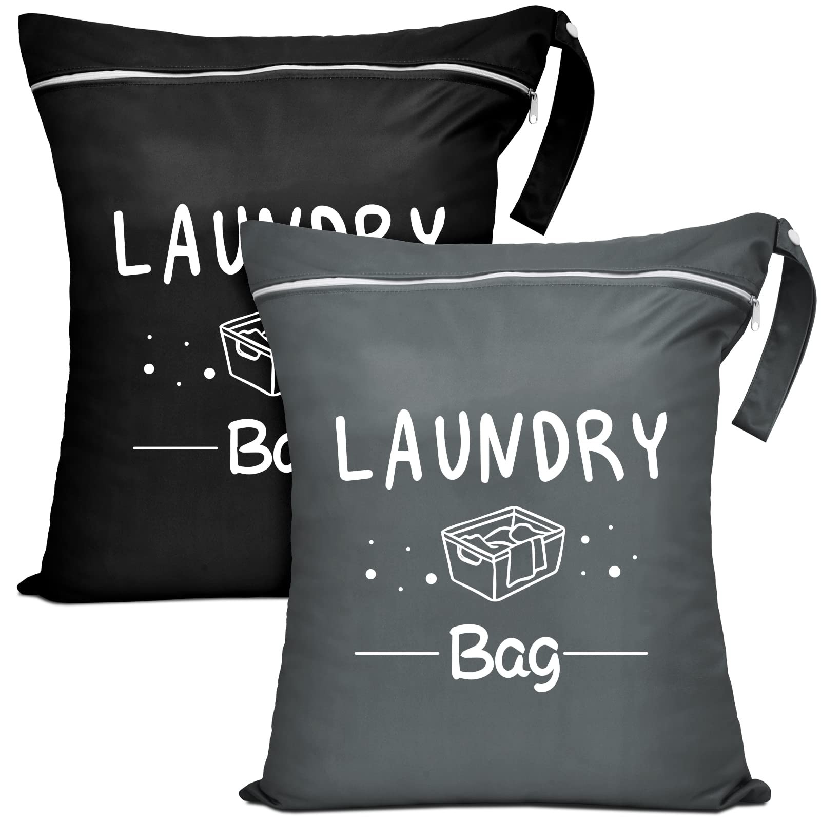 2 Pcs Large Travel Laundry Bags – Waterproof Wet Dry 14.9 x 18.8, Black+Grey