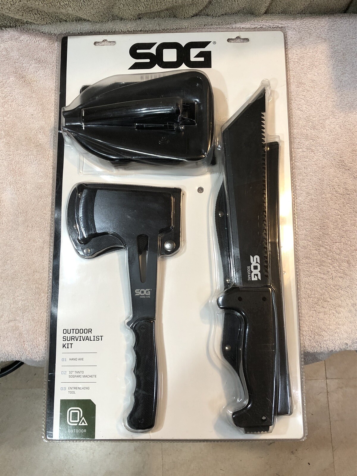 SOG 3 Piece Outdoor Survivalist Kit Hatchet Knife Saw Shovel