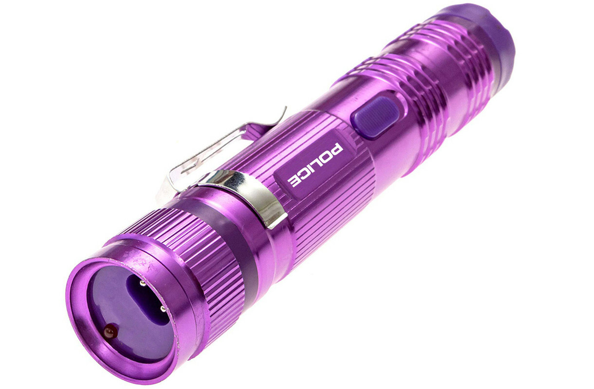 POLICE Stun Gun M12 Metal Self Defense Rechargeable LED Flashlight Purple