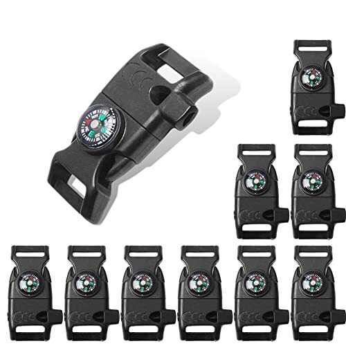 10 Pack Paracord Buckles Clips Whistle Buckle Compass Fire Starter for Outdoor
