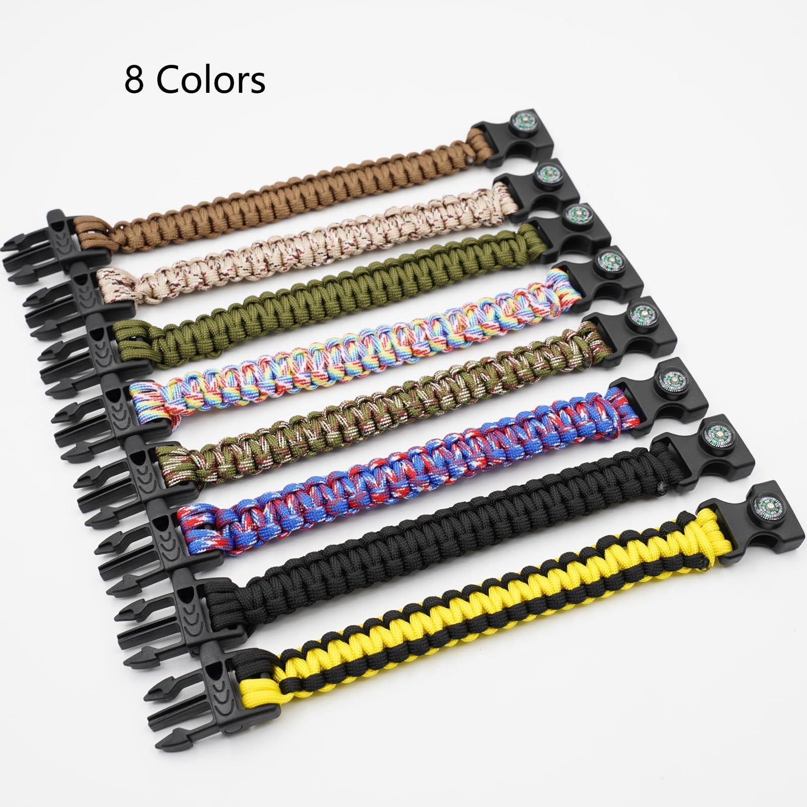 8 Pack Emergency Survival Bracelet with Whistle and Compass,Survival Kit,Wild…