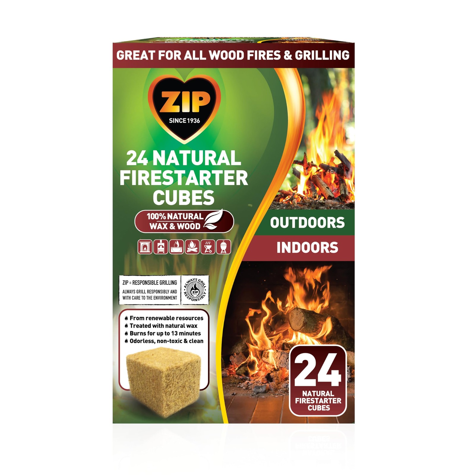 Zip 100536000 Natural Firestarter Cubes 24 Count, White 24 Multicolor
