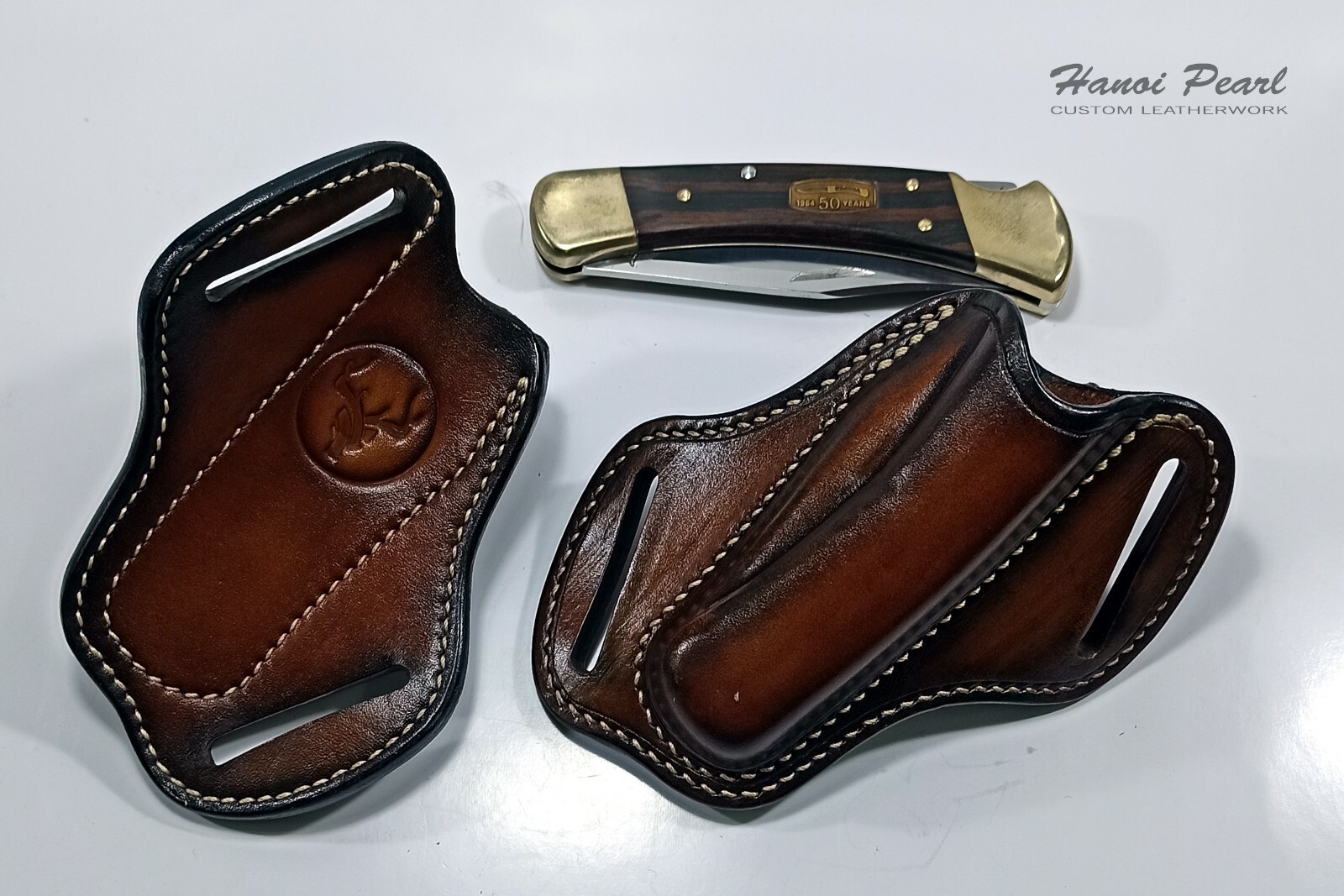Custom 45 Degree Canted Leather Sheath for Buck 110 Folding Hunter