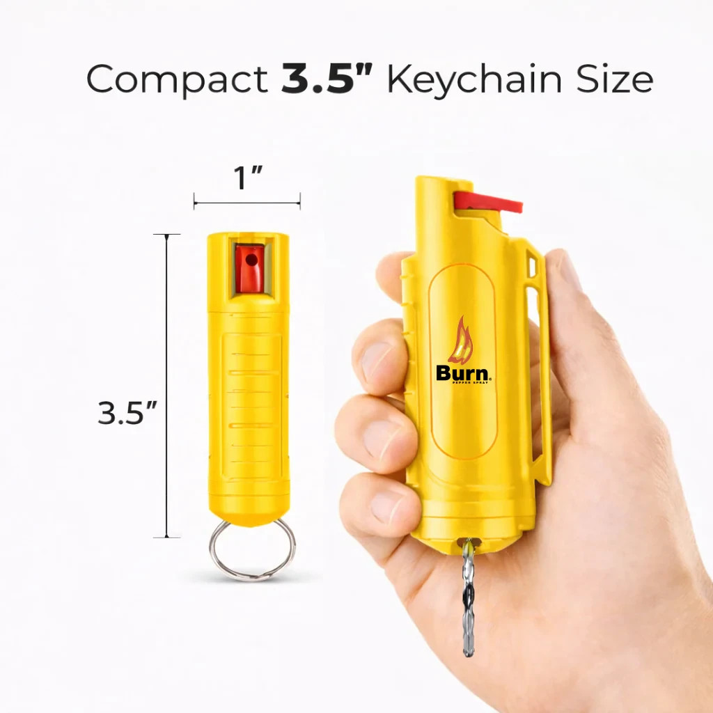 BURN Pepper Spray Keychcain Self Defense 1/2oz Security Case Yellow – 2 PACK