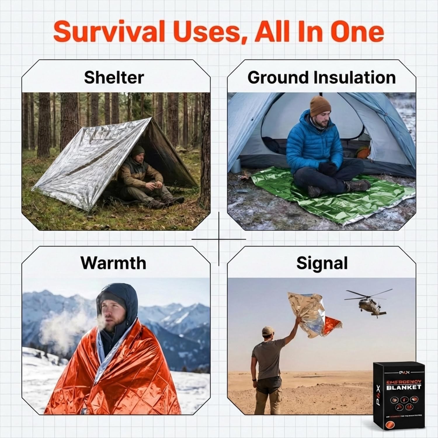 PREPARED4X Mylar Blankets 8-Pack Waterproof Rip-Resistant Emergency Outdoor