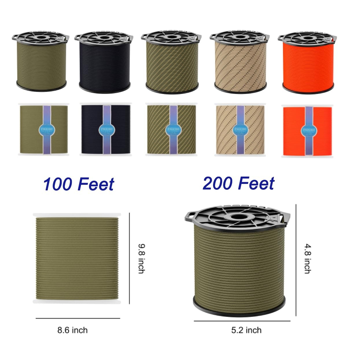 Parachute Cord 850lb | 550 Paracord 100 Feet Genuine Type III 100 ft, Green
