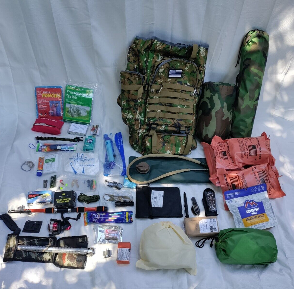 Bug out bag a must-have for backpacking, camping, hiking, full of outdoor gear