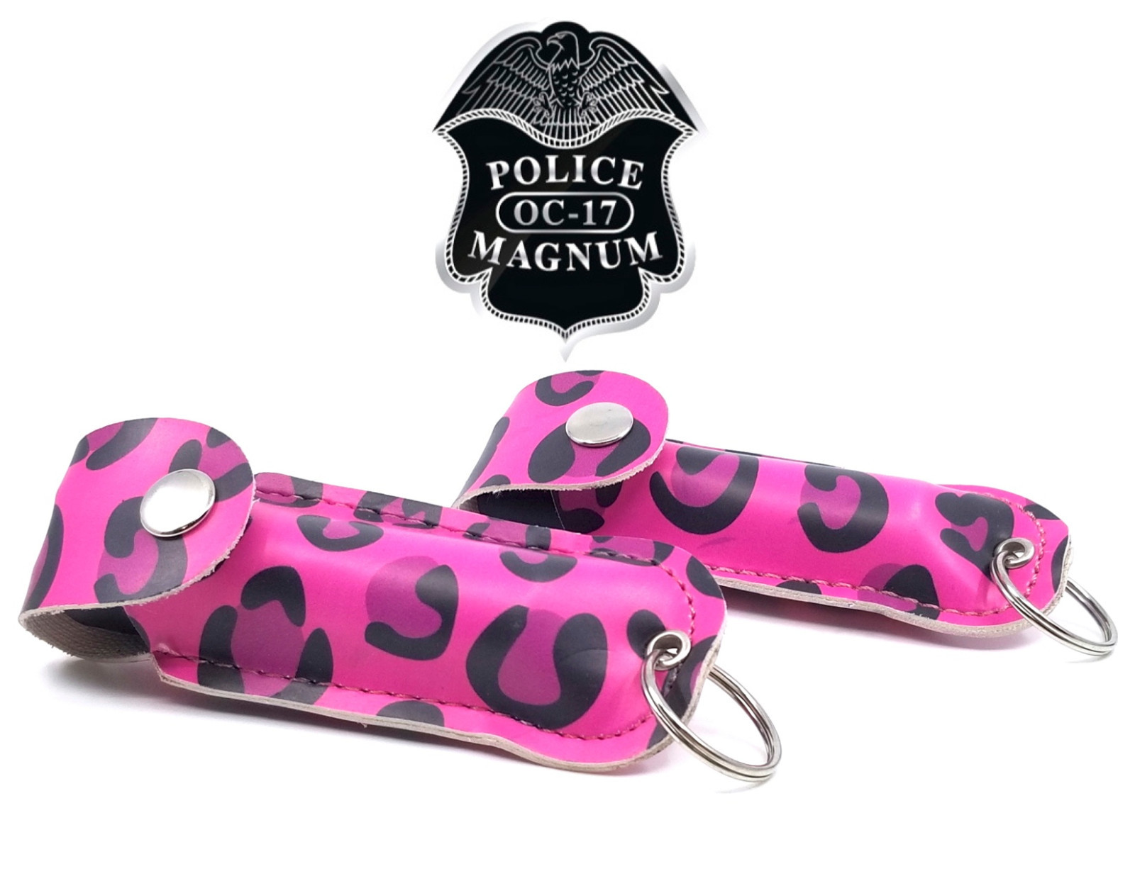 2 Police Magnum pepper spray .50oz pink doodle keychain holster safety defense