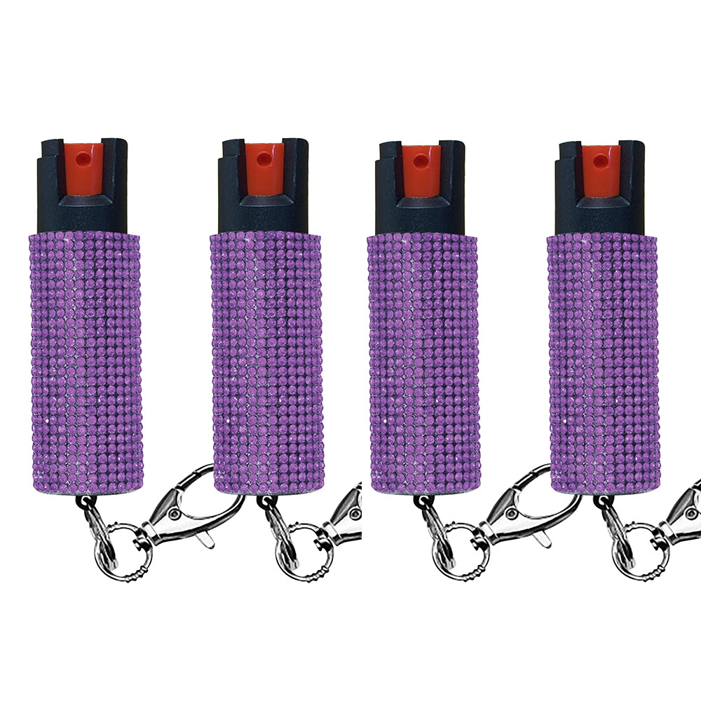 4 Pack Bling It On Key Ring Self Defense Pepper Spray Purple Jeweled Cary Case