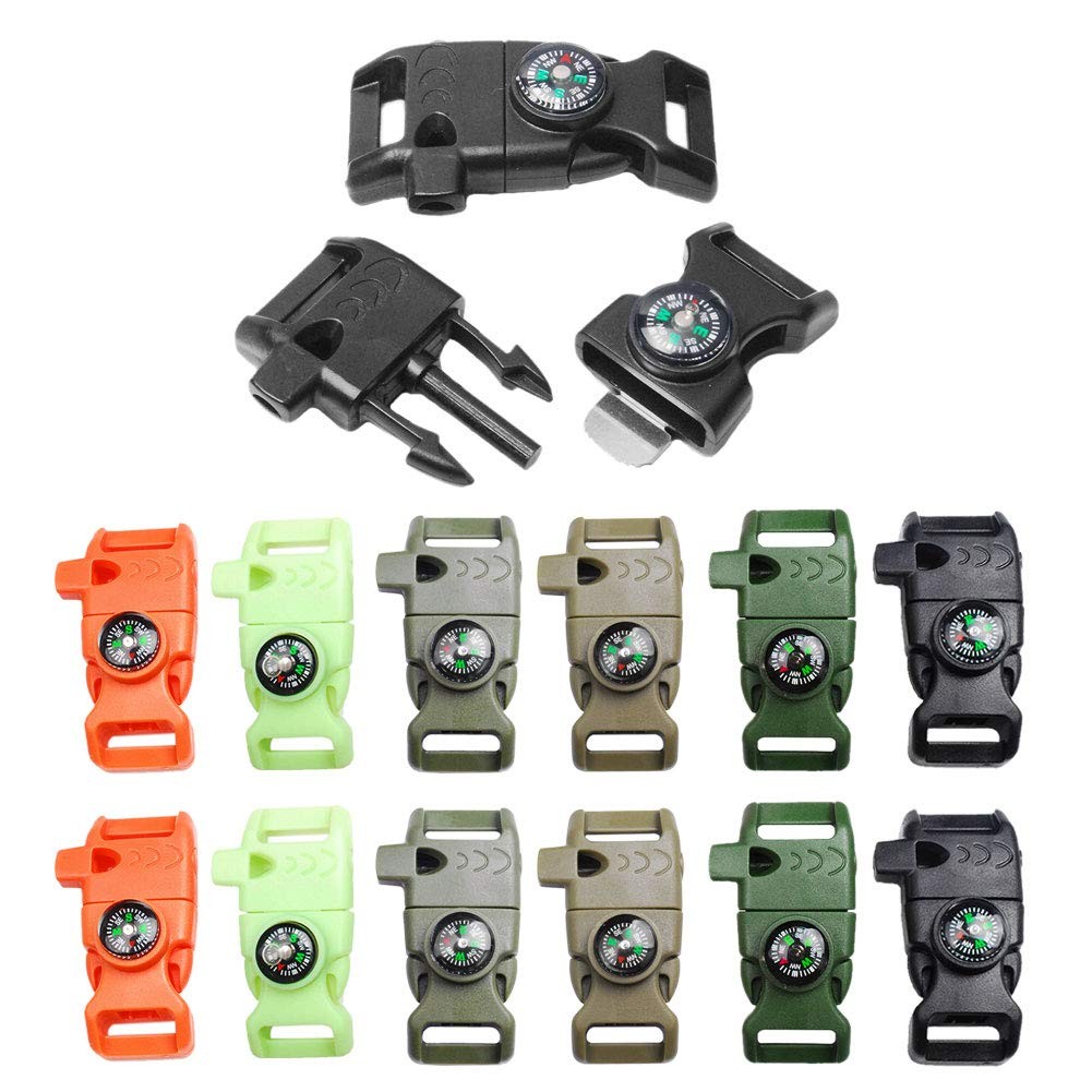 12pcs Pack Mix Colors 5/8″ Compass Flint Scraper Fire Starter Whistle Buckle …