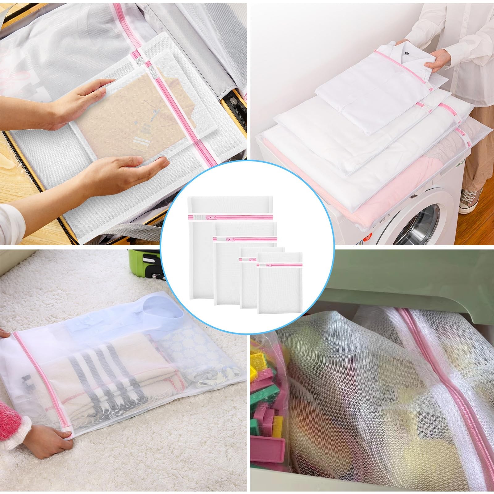 4Pcs Mesh Laundry Bags, Lingerie ‎2Small-1Medium-1Large, Multi-Size Fine Net