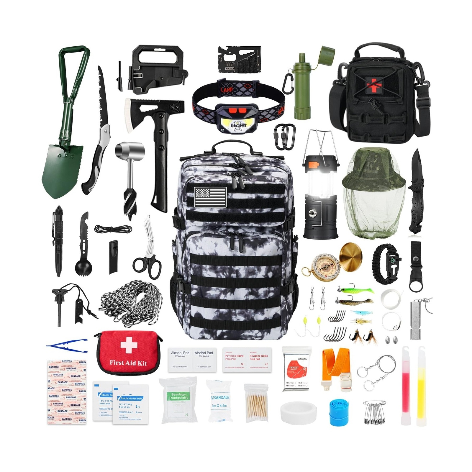 Professional Survival Gear Set – First Aid Kit and Large Camping Backpack, Ca…