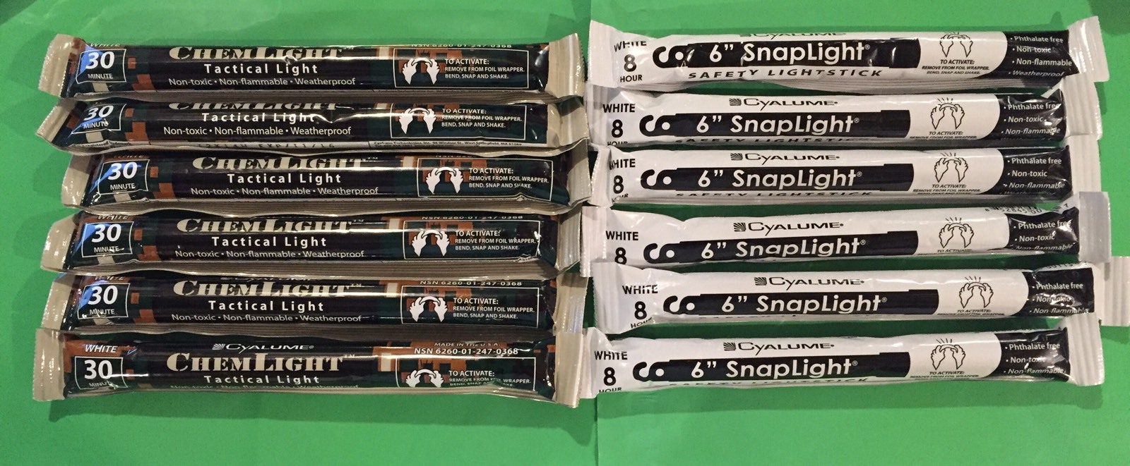 Lot of 12 White 8Hr/30 Minute Cyalume Lightsticks Prepper Survival Bug Out Bags