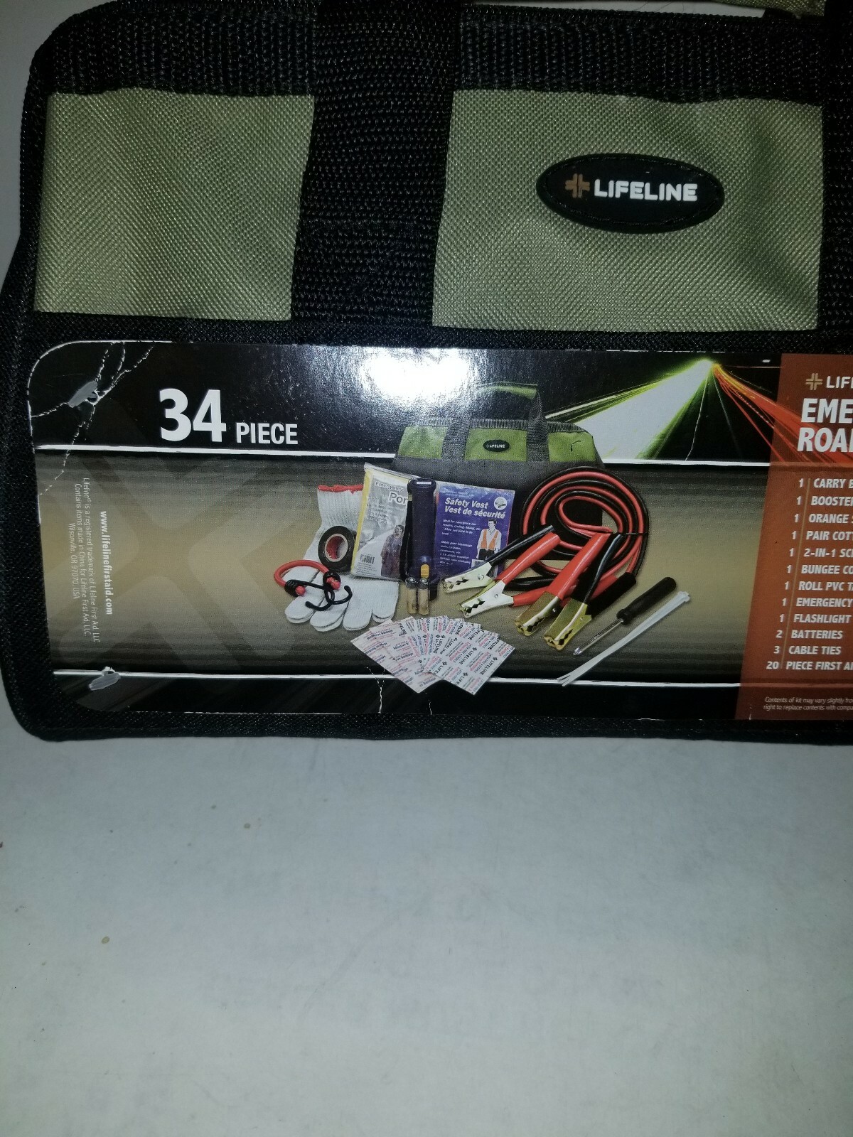 Lifeline First Aid THE EMERGENCY ROADSIDE KIT-DR.BAG – Green/Black-34 Piece