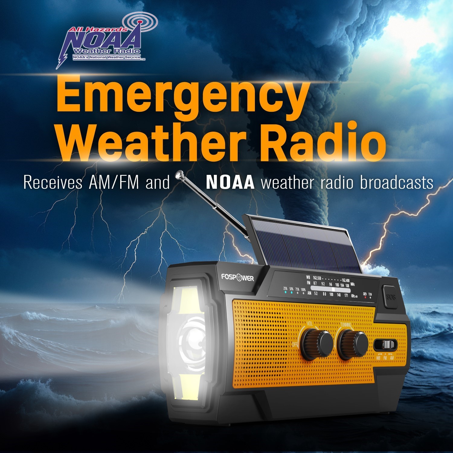 Emergency Solar Hand Crank Weather Radio 4000mAh Power Bank Charger Flash Light