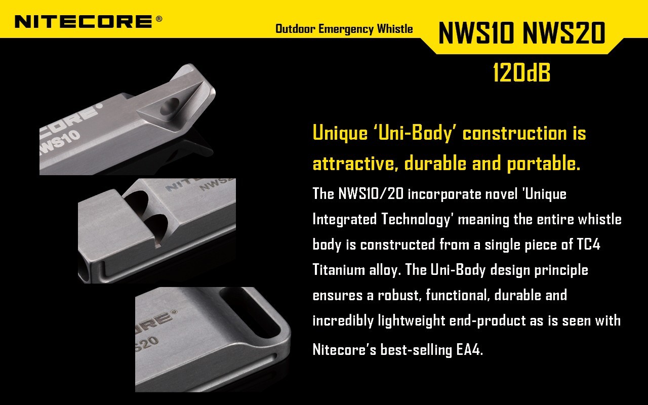 Nitecore NWS10 Outdoor Emergency Whistle TC4 Titanium Alloy Survival SOS 120db
