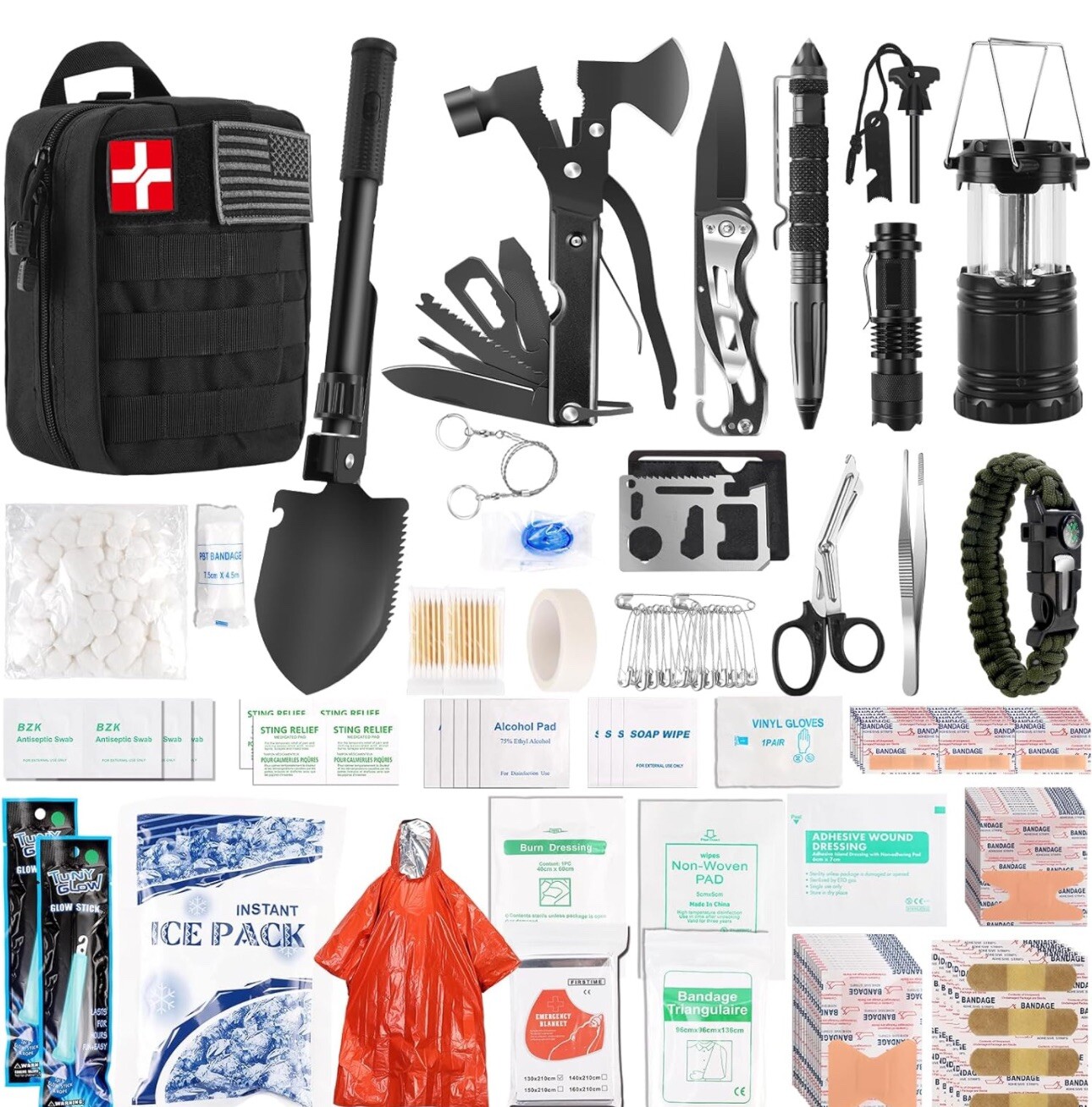 318 Piece Set Emergency Survival Kit First Aid Bug Out Military Kit Free Ship!