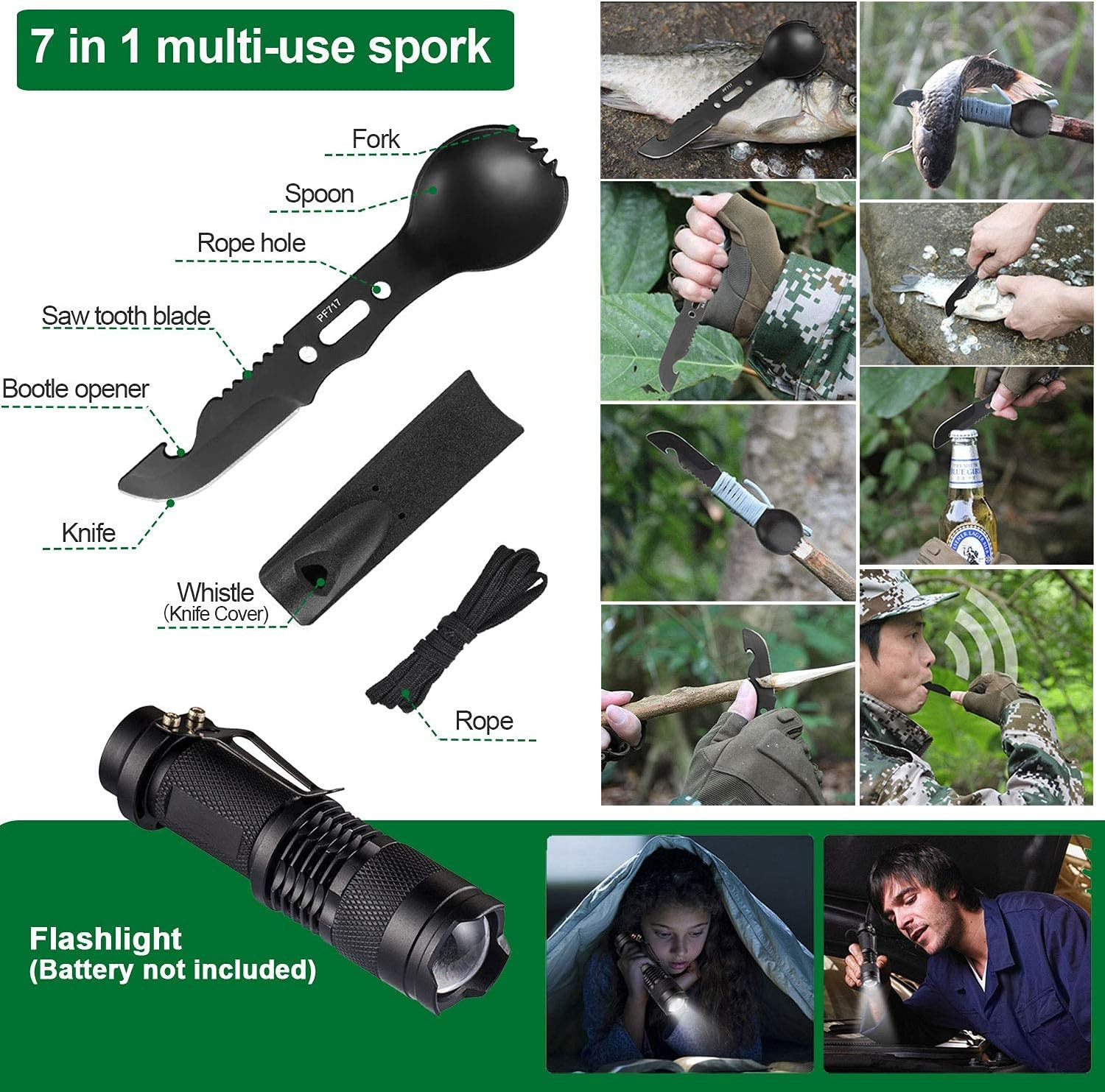 35 in 1 Survival Kit with Essential Tools for Camping, Hiking and Fishing