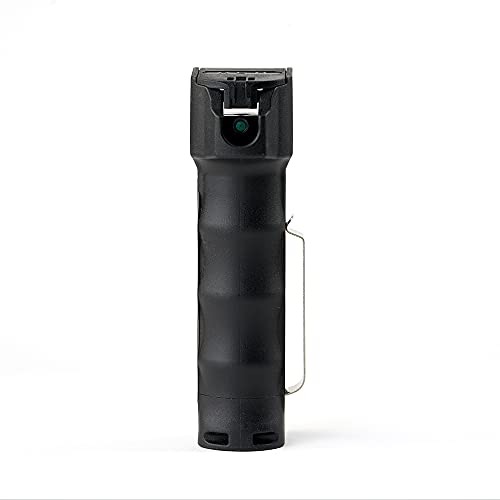 Pepper Gel for Self Defense,18-Foot Range, Flip-Top Safety, Belt Clip, black