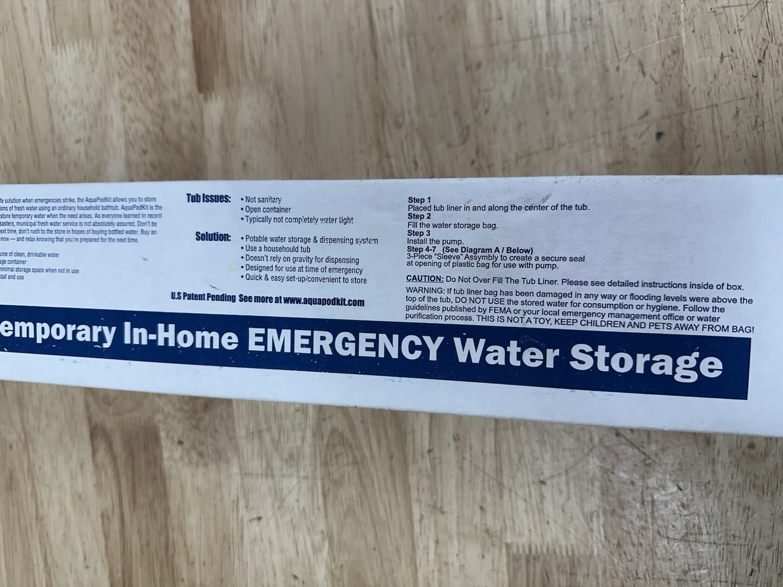AquaPod Kit 65 gal In-Home Bathtub Emergency Water Storage Brand New Open Box