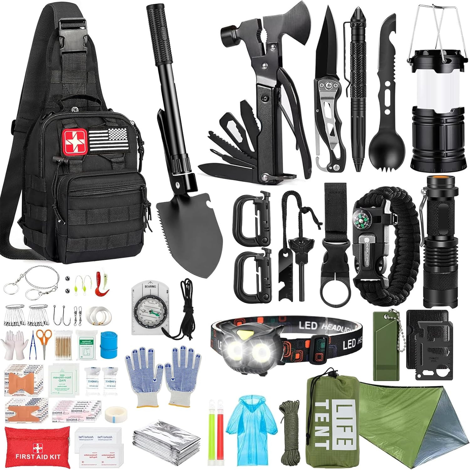 Survival Kit, 294 Pcs Survival Gear First Aid Kit with Molle System Compatible B