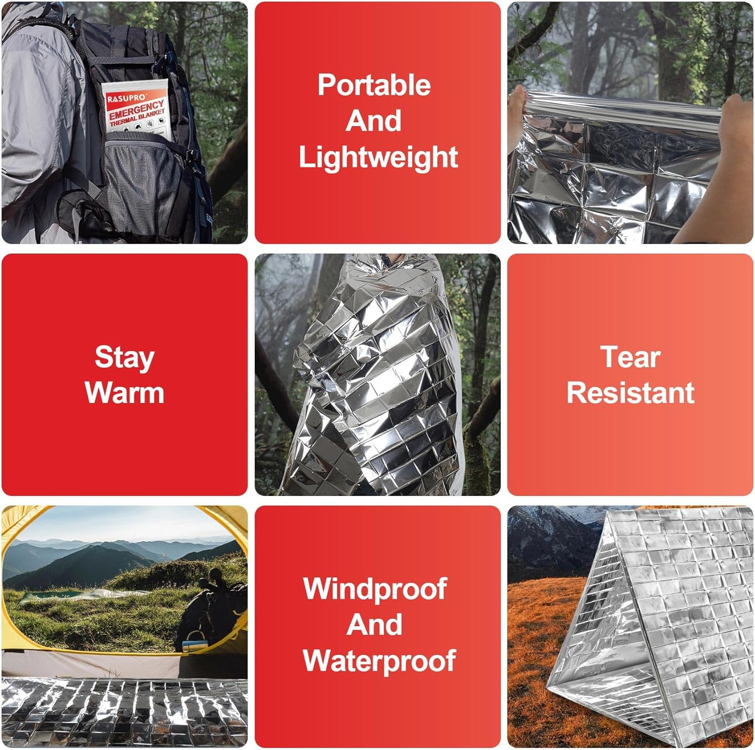 9 Pack Emergency Blankets, Outdoor Survival Emergency Insulated Gear, Mylar Ther