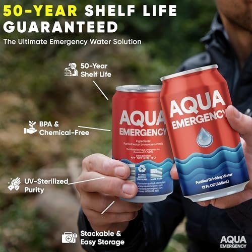 Canned Water – 24 Pack, 12 Fl Oz, 50-Year Shelf Life, Eco-Friendly, USA Made