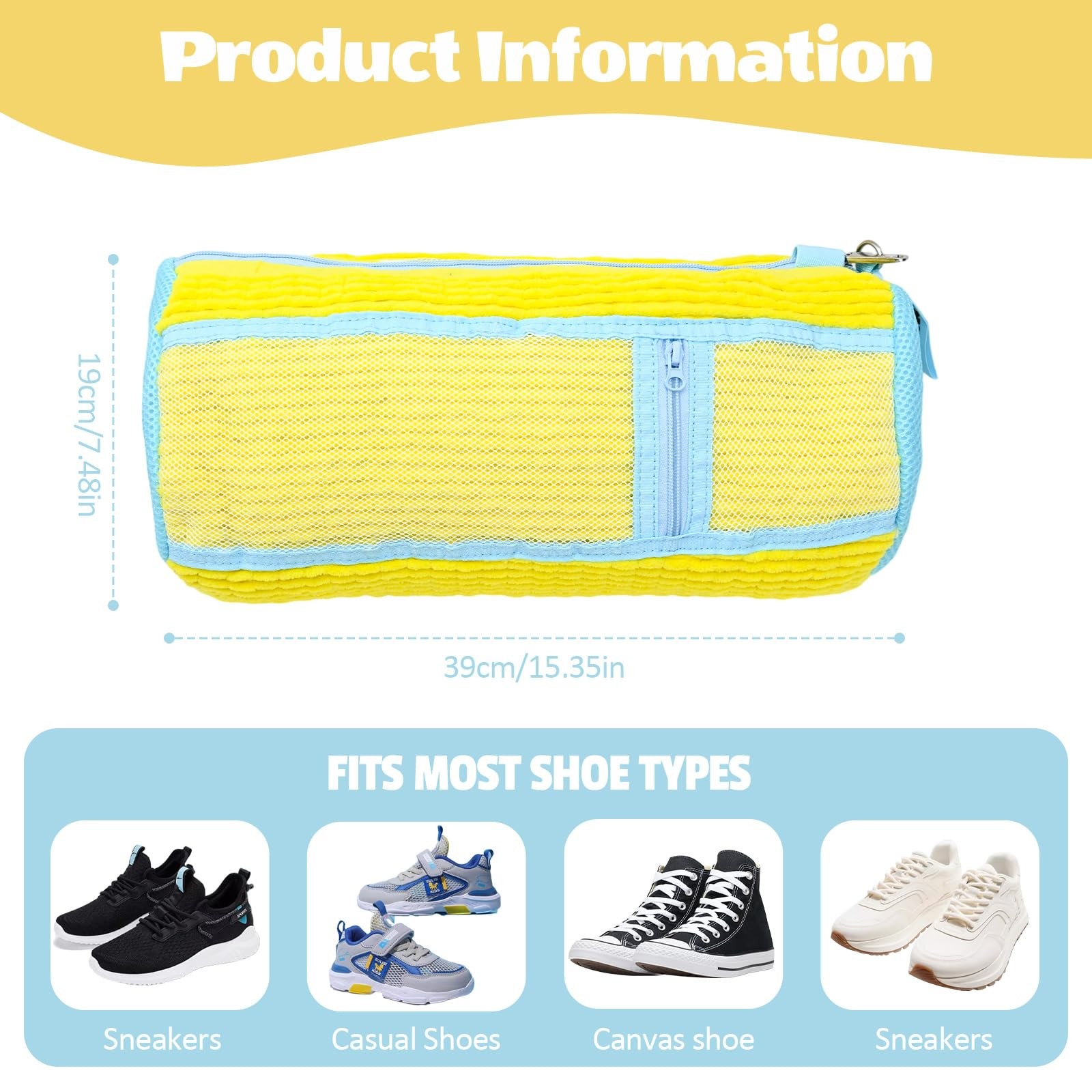 Shoe Washing Machine Bag,2 Pcs 15 inches x 7.1 inches, Standard Yellow