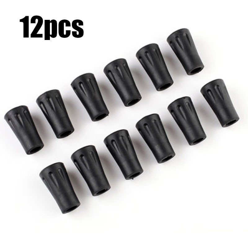 Trekking Pole Tip Covers Rubber Tip End Cap Trekking 12PCS Hiking Black