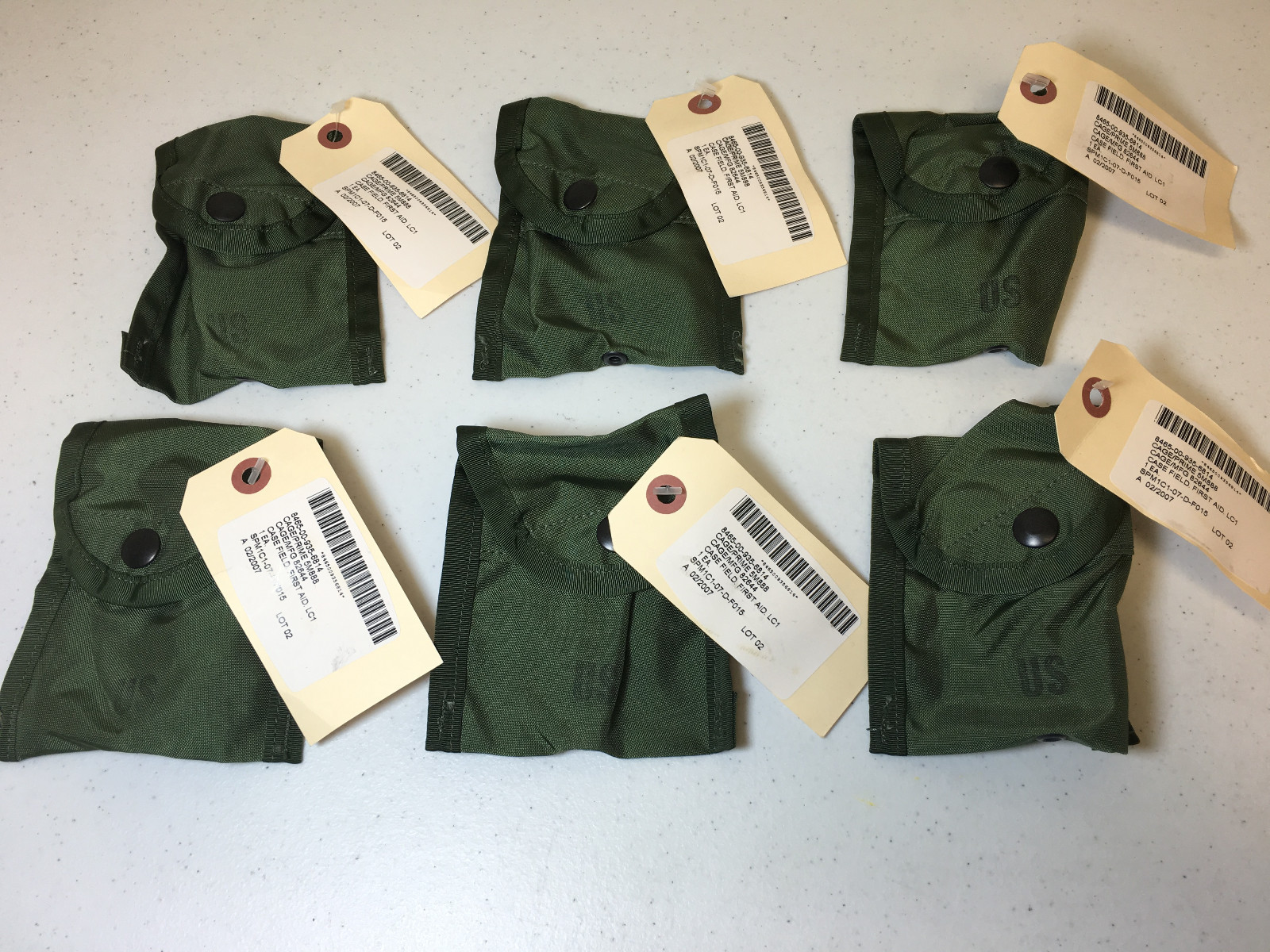 LOT OF 6 MILITARY ISSUED COMPASS / FIRST AID POUCHES OD GREEN ALICE LC-1 NWT