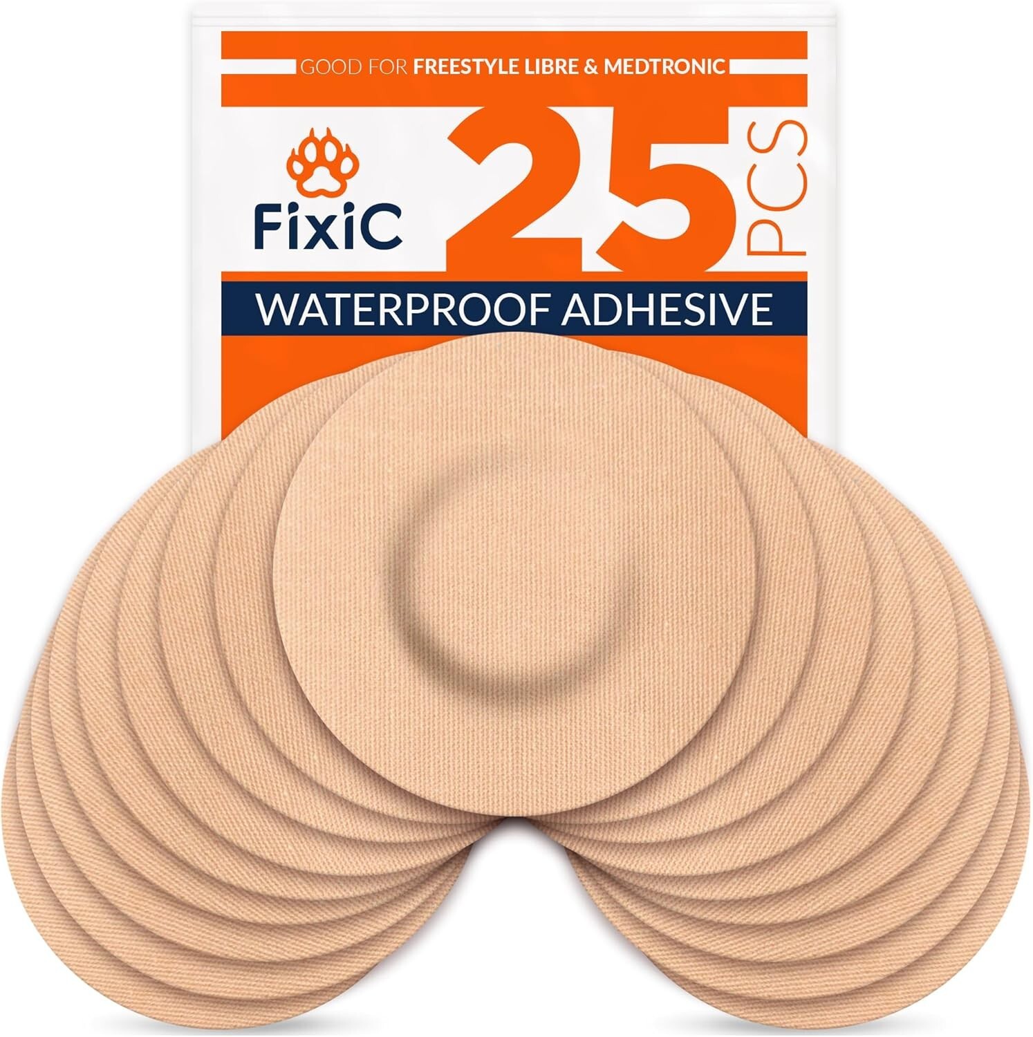 Durable Waterproof Adhesive Patches (25 Pack) for Libre & Guardian Sensors – Tan