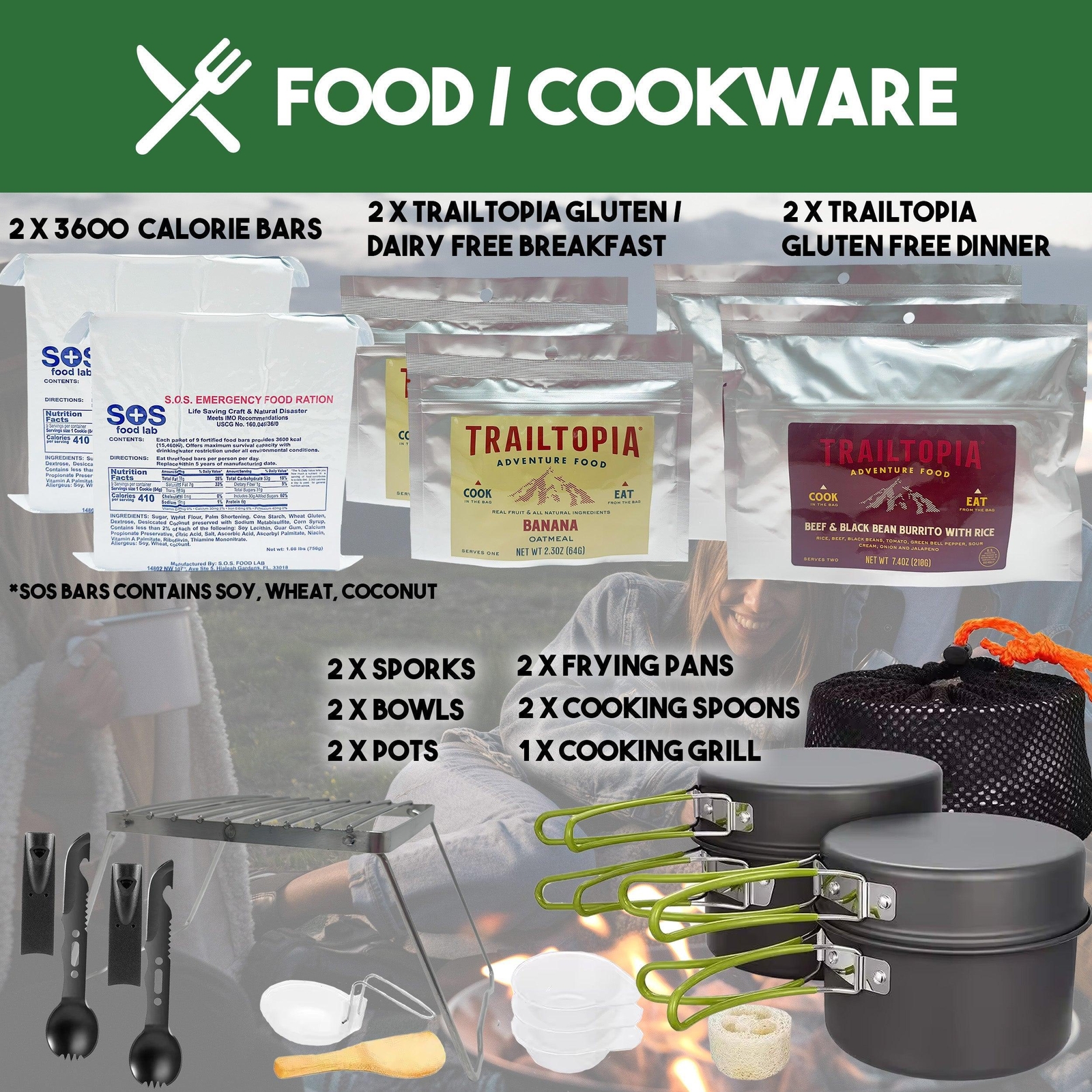 2 Person 5 Day Survival Bag with Survival Tools and Camping Equipment