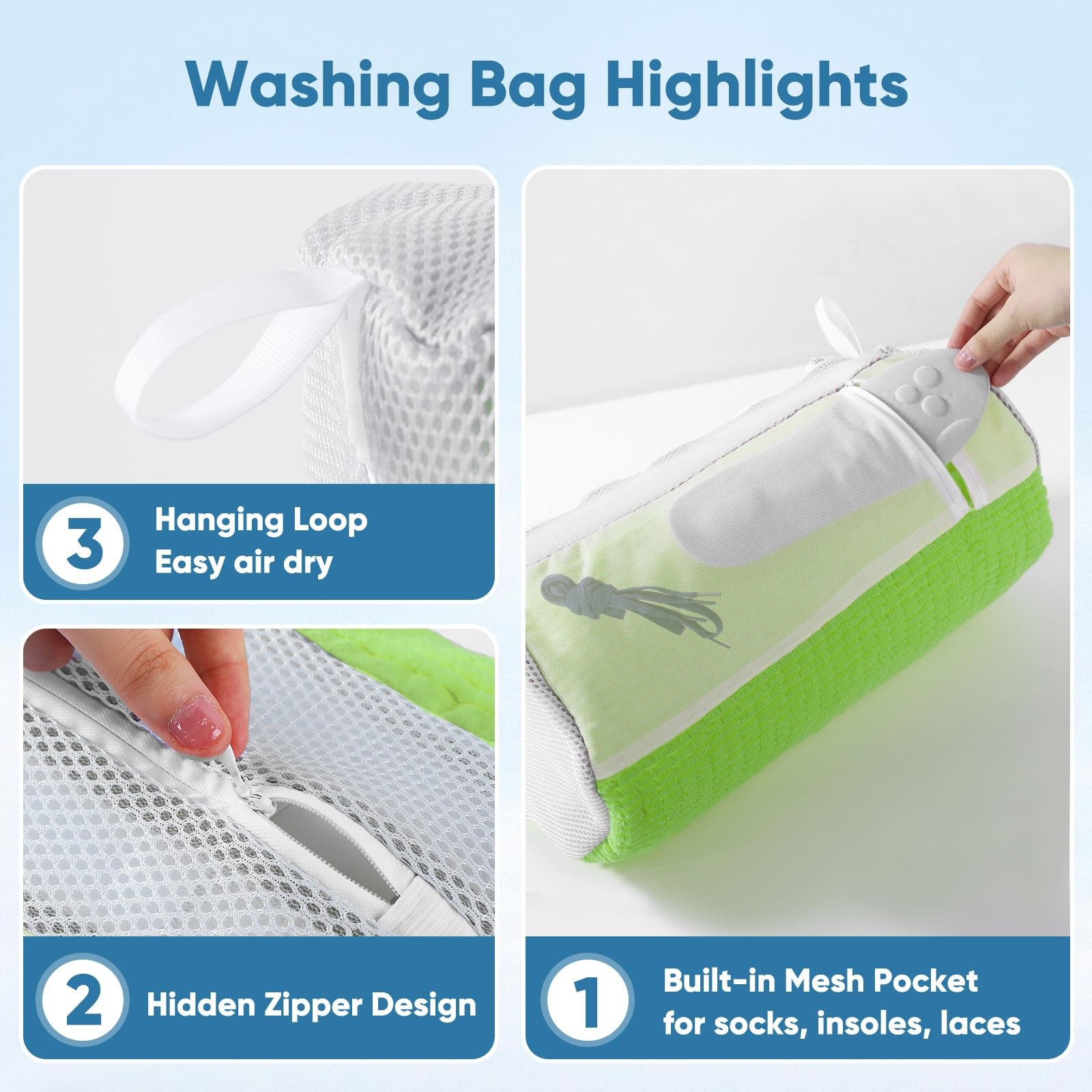 M-Better Shoe Washing Bag 2Pack – Reusable Laundry with Mesh Green