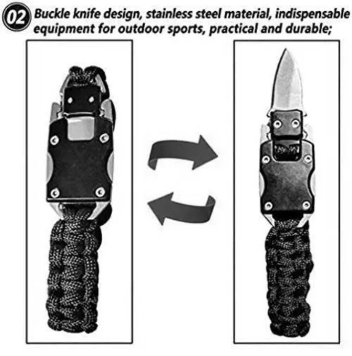 2 Pack Black Paracord Tactical Bracelet Survival Gear EDC Tactical Gift US