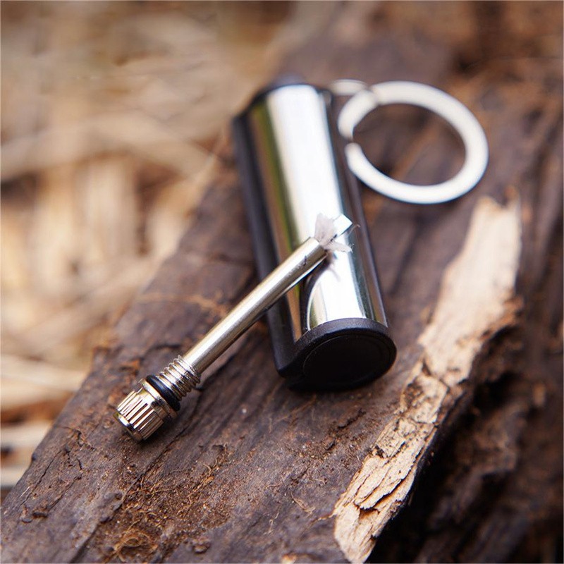 Stainless Steel Silver Match Lighter Keychain Outdoor Emergency Tool Mini