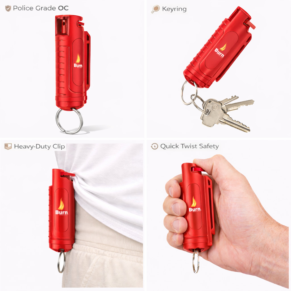 Burn Pepper Spray .50oz Police Strength Self Defense Security Keychain Red