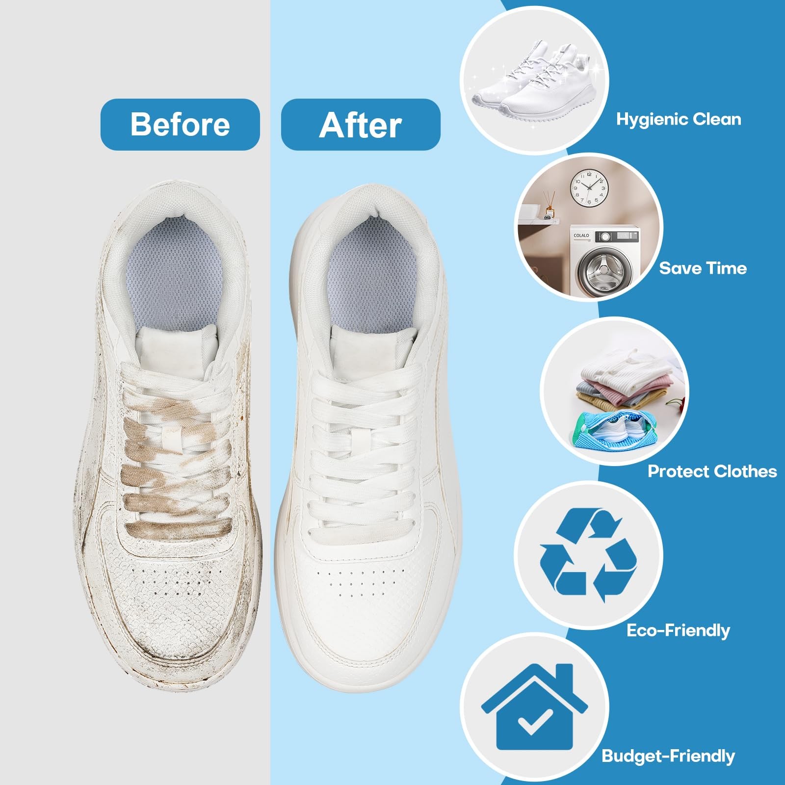 Shoe Washing Machine Bag: Laundry Bag for 15″L x 7″W x 7″H, Blue 2pcs