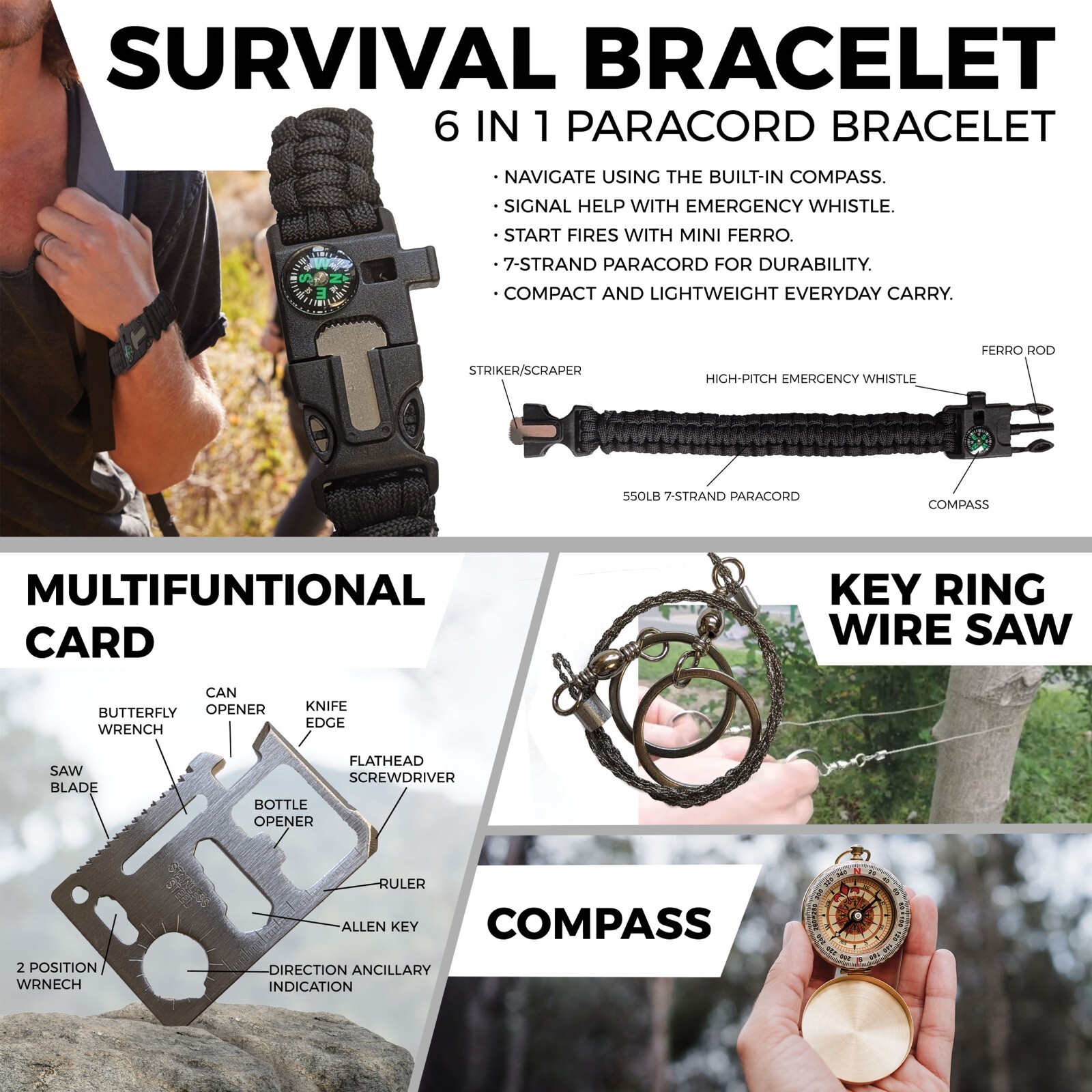 250-Piece Survival Kit – Tactical Gear & First Aid, Great Gift for Men & Dad