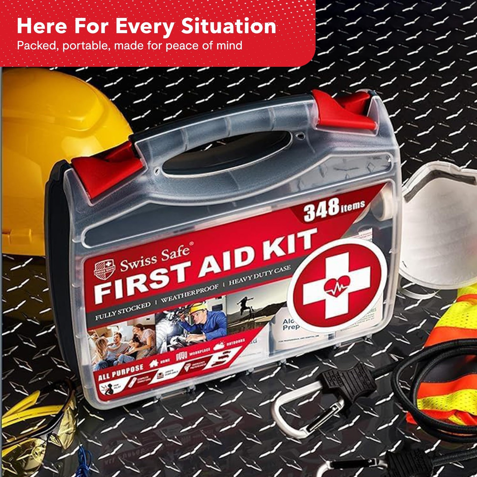 Swiss Safe 2-in-1 First Aid Kit for Car, Travel & 1 Pack, Large Hardcase