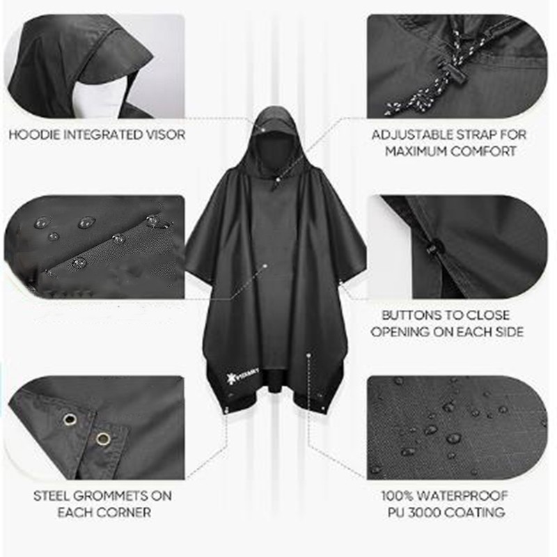 Large Lightweight Rain & Wet Weather Multi-Use Waterproof Camping Hiking Poncho